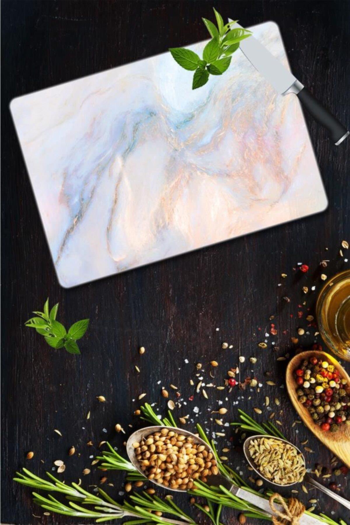 30x40cm - Ezgi Mermer Görünümlü - Cam Kesme Tahtası - Resim 1