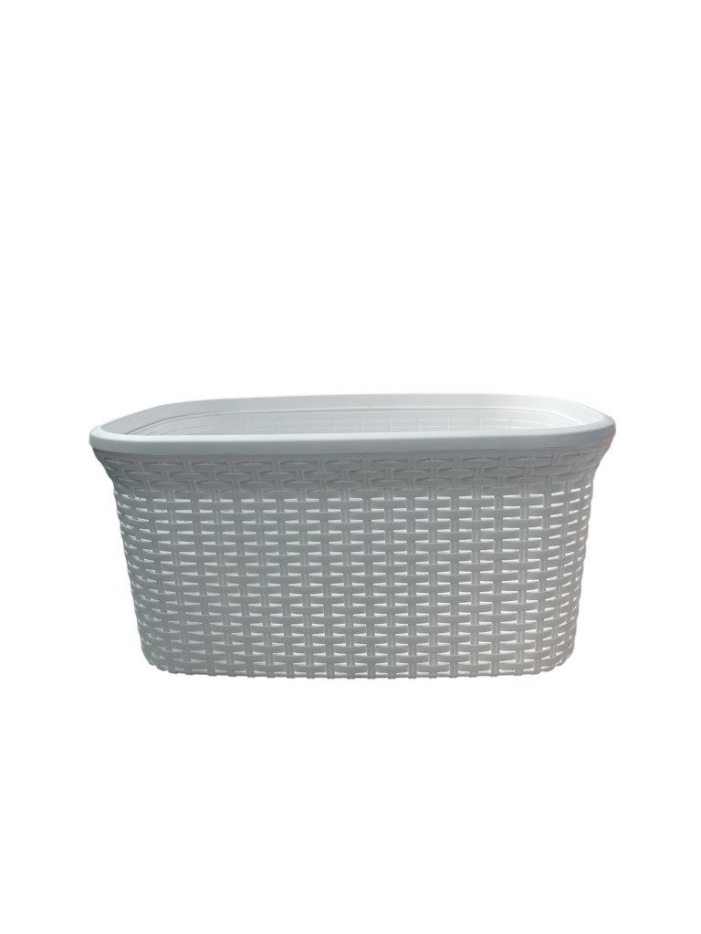 Beyaz, Hasır Desenli Plastik Çamaşır Selesi - 25x35x53cm - Resim 3