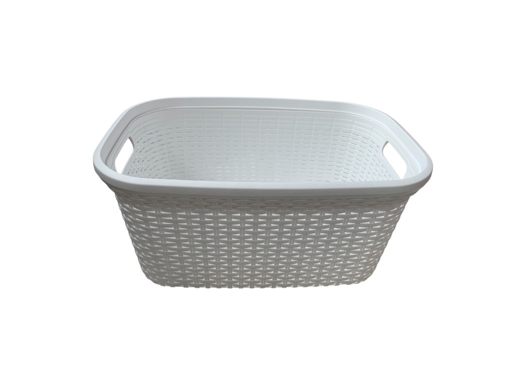 Beyaz, Hasır Desenli Plastik Çamaşır Selesi - 25x35x53cm - Resim 4