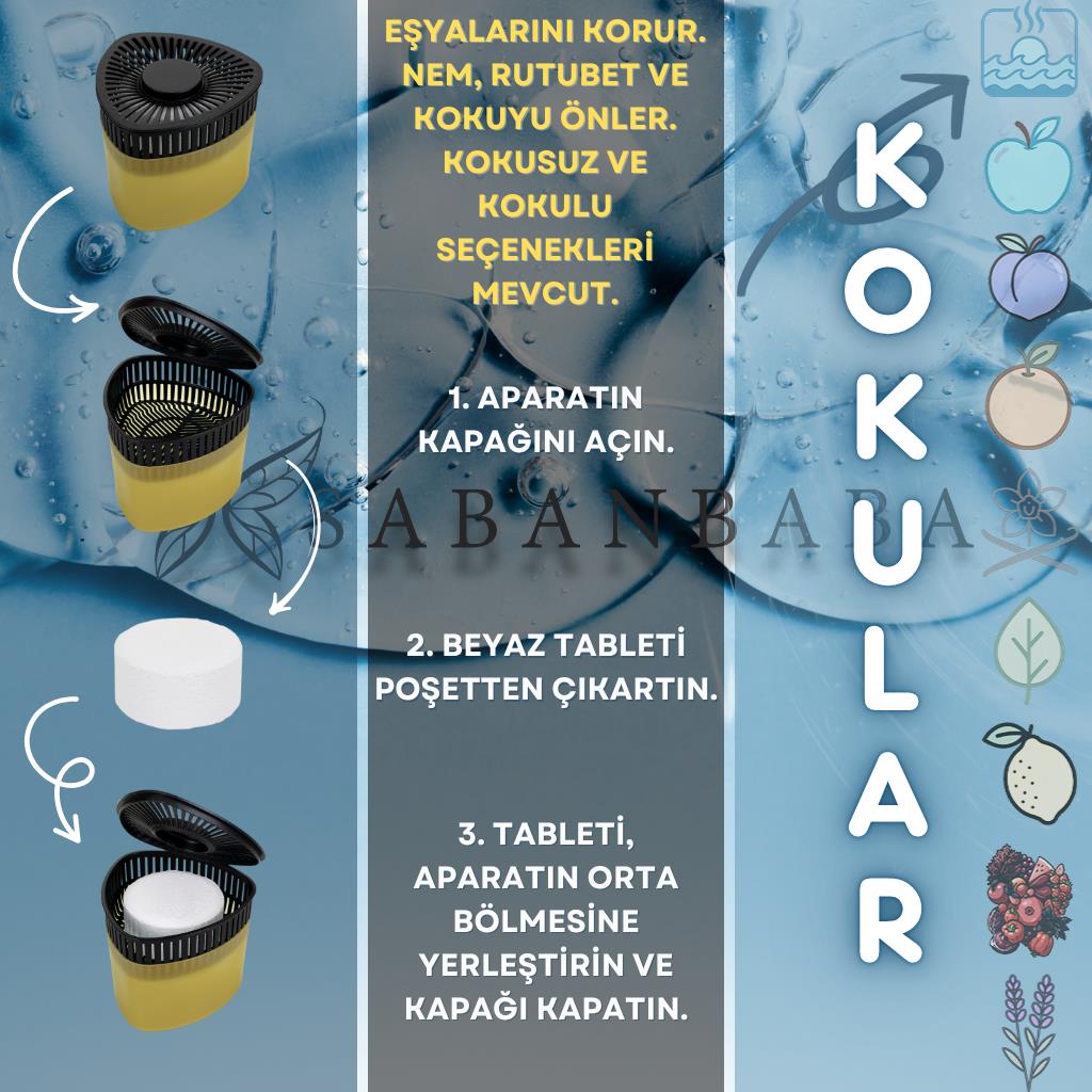 Sarı, Limon Üçgen - Nem Alıcı Aparat + Rutubet Giderici Tablet (500 Gram) - Resim 2