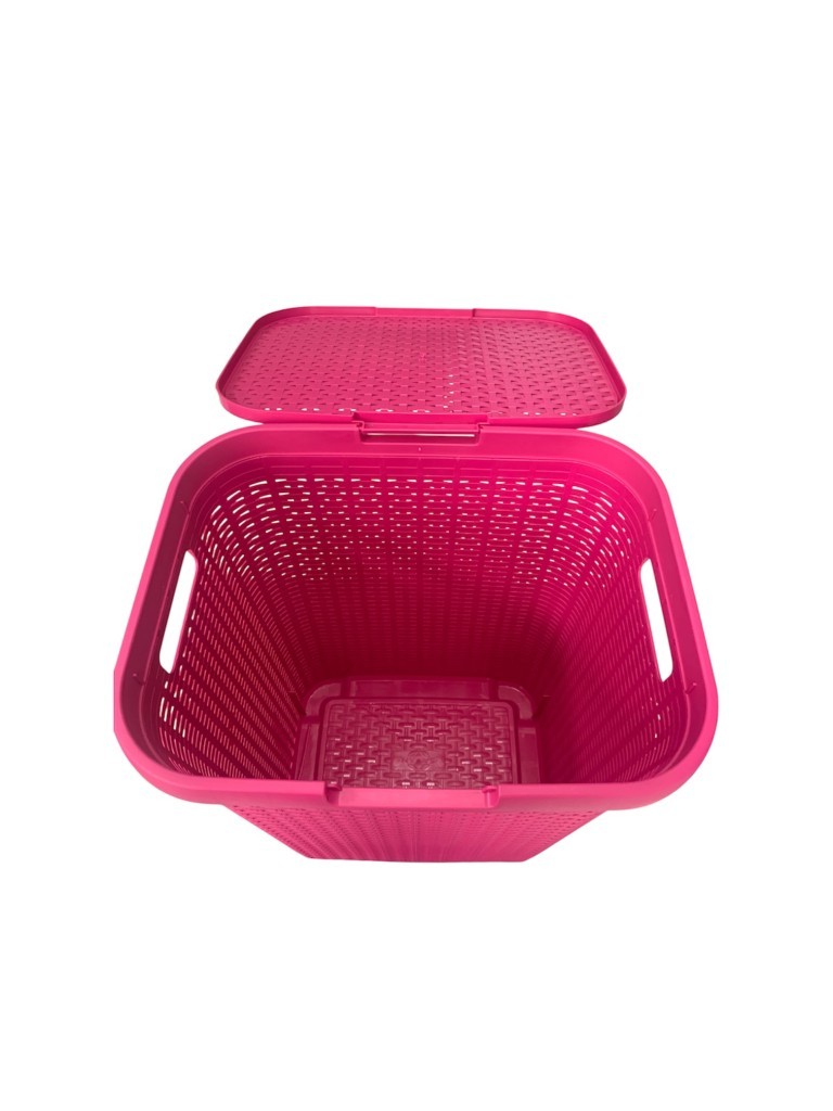 2'li Set Hasır Desenli Plastik Fusya Çamaşır Sepeti & Fusya Çamaşır Selesi - Resim 3