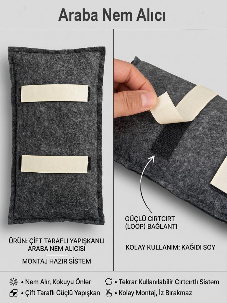 Gri, Araç İçi Nem Alıcı Yastık – Tekrar Kullanılabilir Oto Nem Giderici Ped - Resim 2