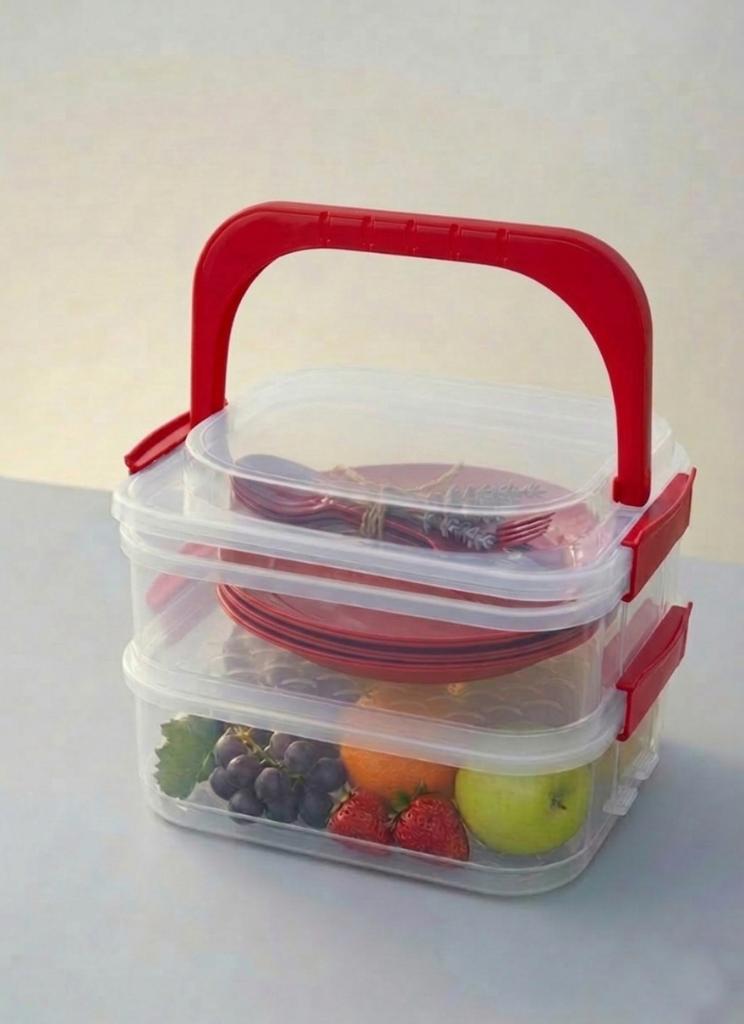 Kırmızı, Katlı Piknik Seti - Resim 1