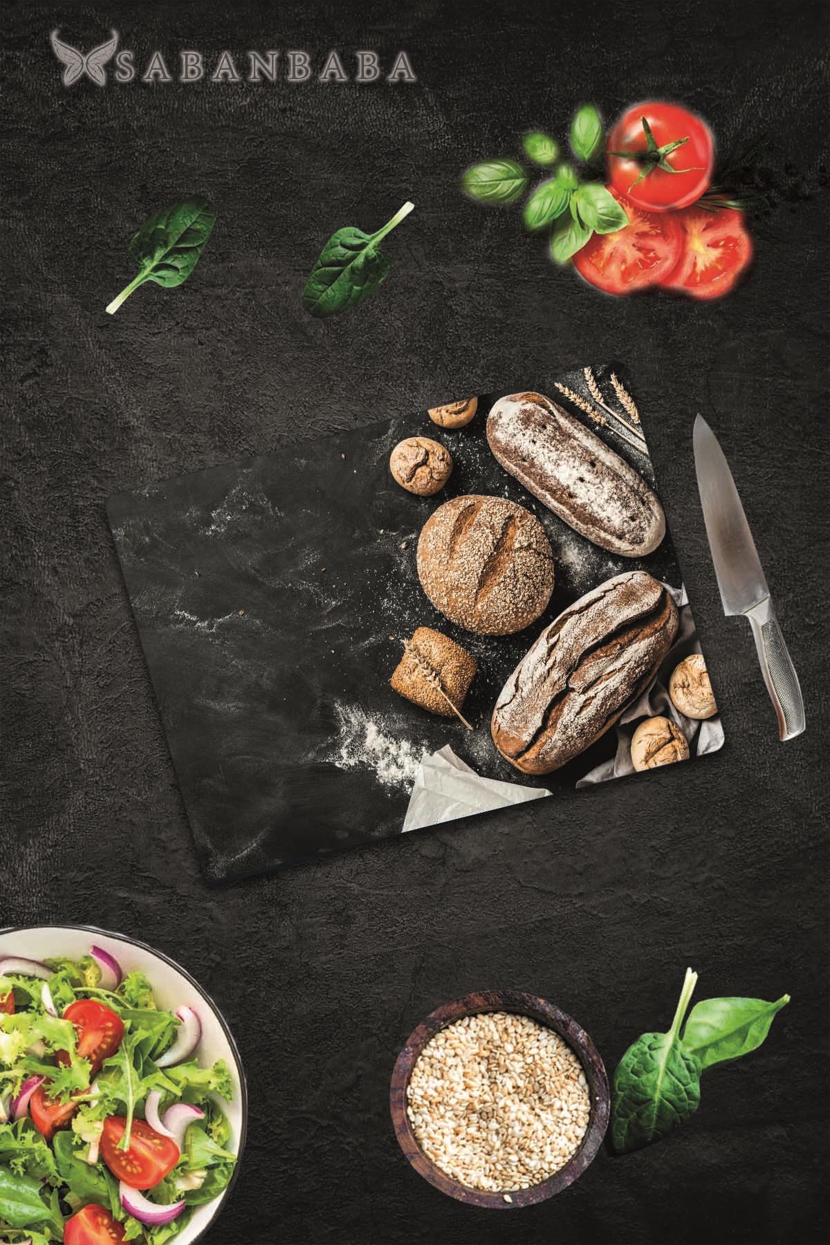 30x40cm - Buğdaylı Ekmek - Cam Kesme Tahtası - Resim 1