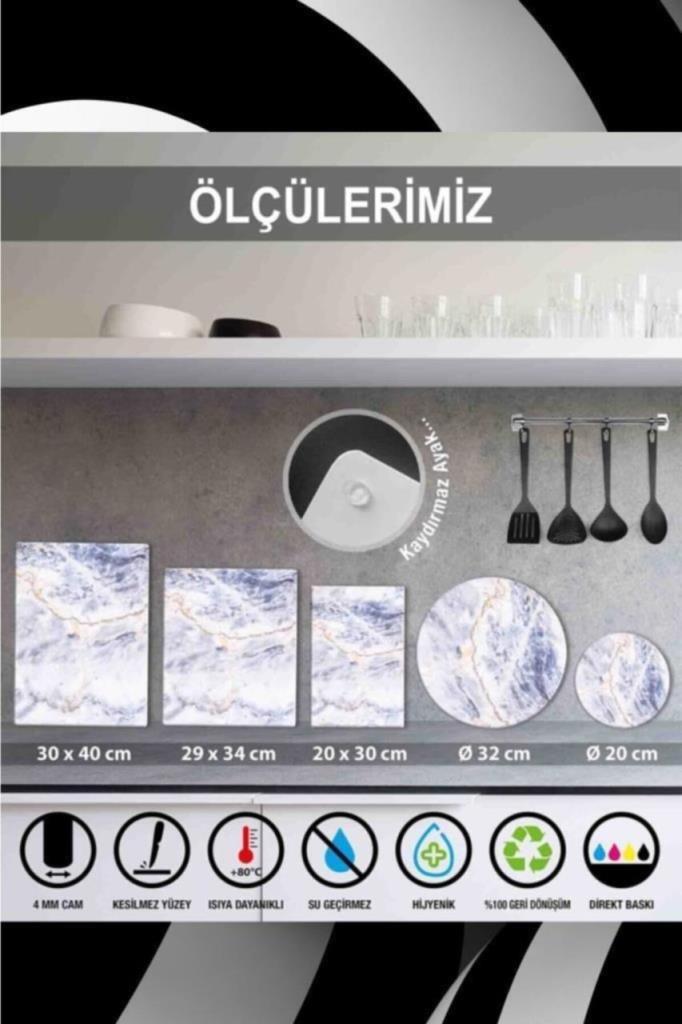 20x30cm - Siyah Üçgenler Desenli - Cam Kesme Tahtası - Resim 3