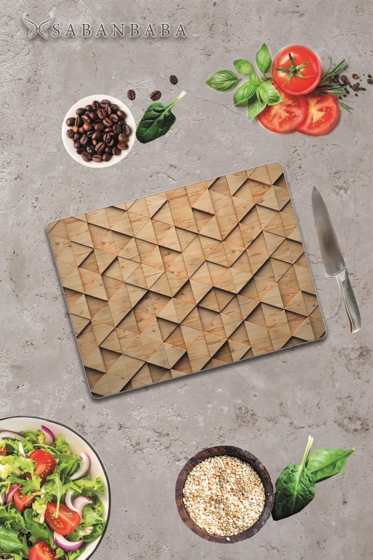 30x40 cm Cam Kesme Tahtası Ahşap Üçgen Görünümlü - Resim 2