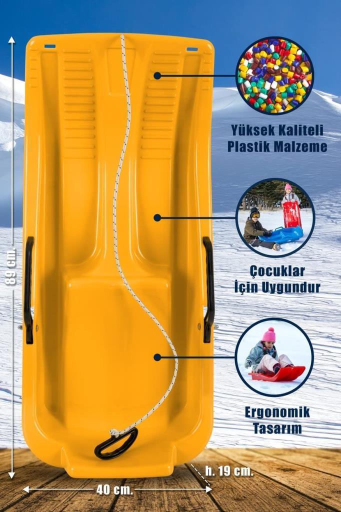 Sarı, Frenli Kar Kızağı - Plastik Kızak - Resim 2