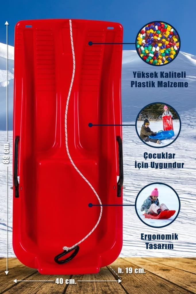 Kırmızı, Frenli Kar Kızağı - Plastik Kızak - Resim 2