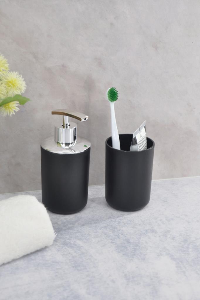 2'li Set Siyah, Diş Fırçalık Ve Sıvı Sabunluk - Brasil Model - Resim 1