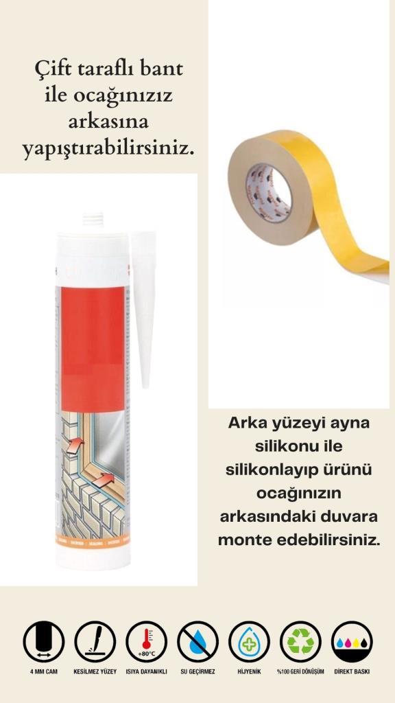 60x70 cm Düz Siyah Desenli Cam Ocak Koruyucu - Resim 2