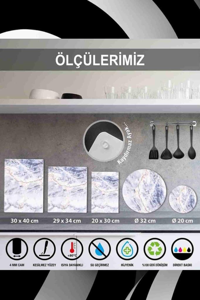 20x30cm - Koyu Ahşap Desenli - Cam Kesme Tahtası - Resim 1