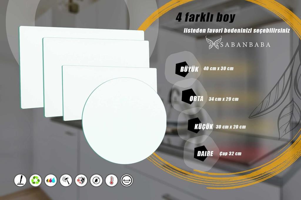30x40cm - Düz Beyaz - Cam Kesme Tahtası - Resim 3